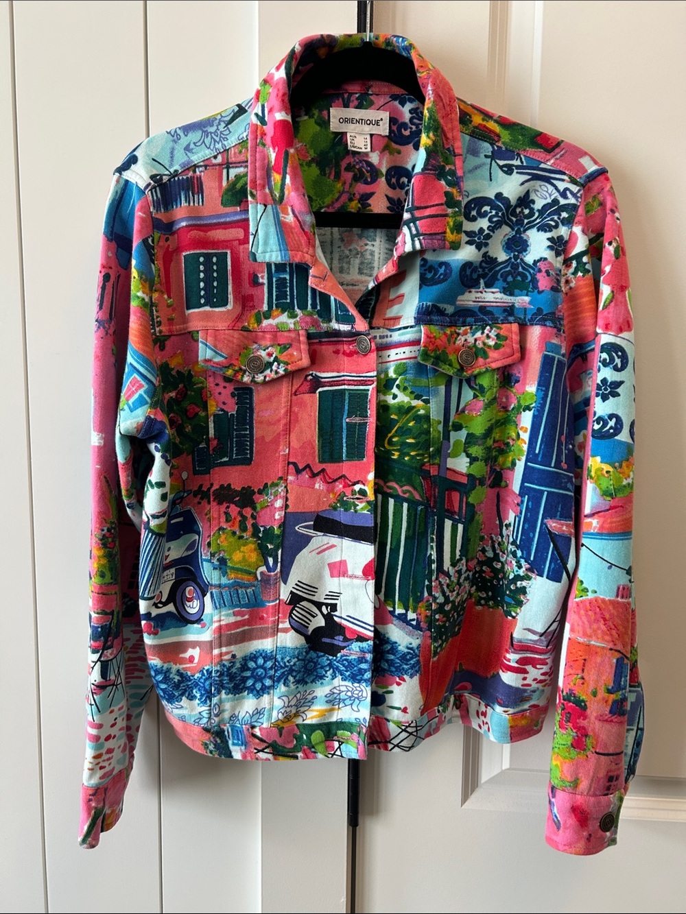 Orientique Colorful Scenic Patchwork Jacket - Pink Blue Green